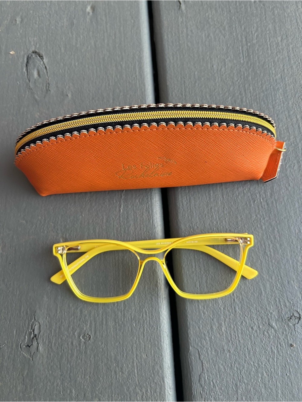 Yellow Women's Fashion Eyeglasses with Orange Zip Case